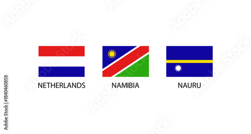 Flags of the Netherlands, Namibia, and Nauru on a white background
