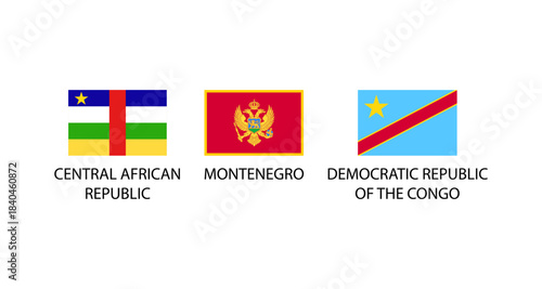 Flags of Central African Republic, Montenegro, and Democratic Republic of the Congo