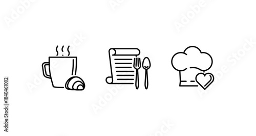 Minimalist food icons for cafe, restaurant, or culinary-themed design