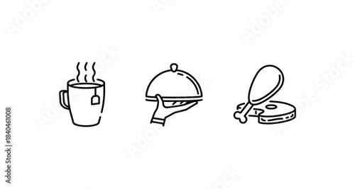 Simple food and drink icons in a minimalist black and white style