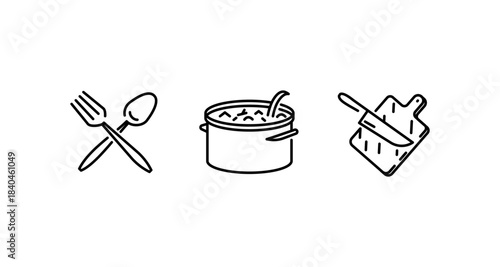 Minimalist kitchen utensils and cooking tools line art illustration