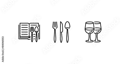 Elegant dining icons for restaurant menus and culinary concepts