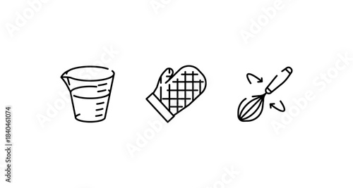 Cooking and Baking Icons in Minimalist Black and White Style