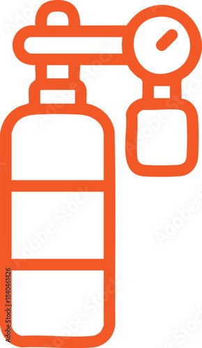 A minimalist orange outline icon representing a medical oxygen cylinder with regulator vector illustration 