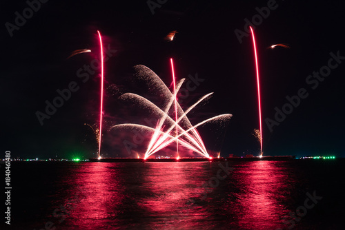 Wonderful fireworks display lights up the night sky, Amazing celebrating the joyous spirit of Christmas and New Year's 