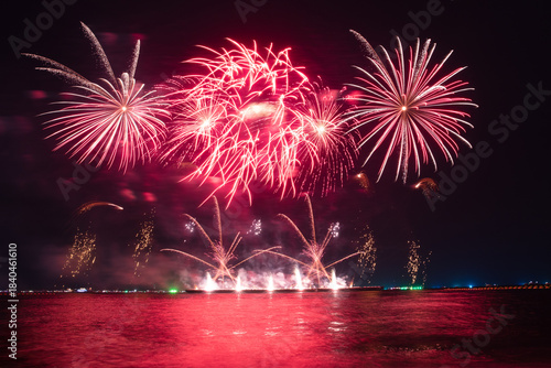 Wonderful fireworks display lights up the night sky, Amazing celebrating the joyous spirit of Christmas and New Year's 