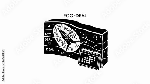 Strategic planning for an eco-friendly business deal with a calendar and abstract elements.