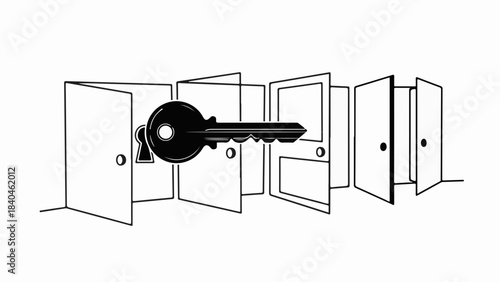 A single key unlocks multiple doors, representing opportunity and choice.