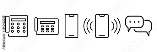 Phone, Messaging Line Icons Set, Smartphone, Telephone Essentials Icons. 