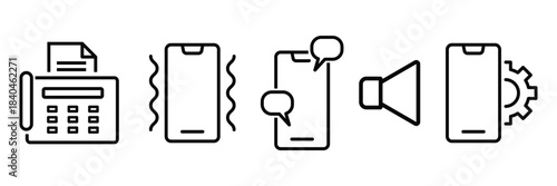 Communication, Mobile Device Function Icons Set