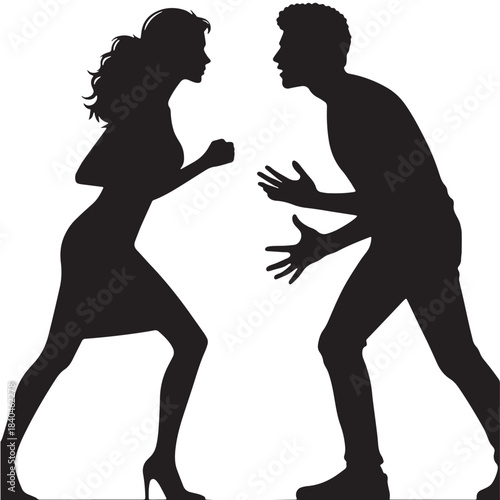Black Man and Woman Arguing Silhouette Vector, High Quality Illustration on White Background