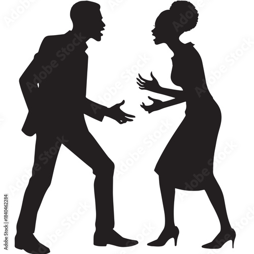 Black Man and Woman Arguing Silhouette Vector, High Quality Illustration on White Background