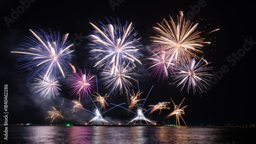 Wonderful fireworks display lights up the night sky, Amazing celebrating the joyous spirit of Christmas and New Year's 