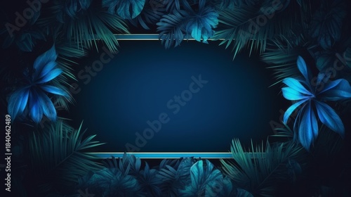 Colorful nature concept, Neon colorful of tropical leaves with neon frame. Neural network ai generated art