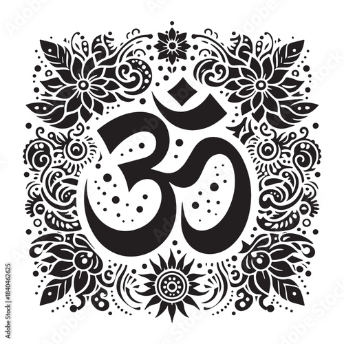 Black Om symbol Silhouette Vector, High Quality Illustration on White Background