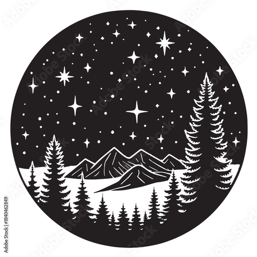 Black Night Sky with Stars Silhouette Vector, High Quality Illustration on White Background