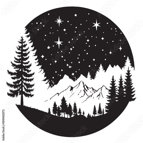 Black Night Sky with Stars Silhouette Vector, High Quality Illustration on White Background