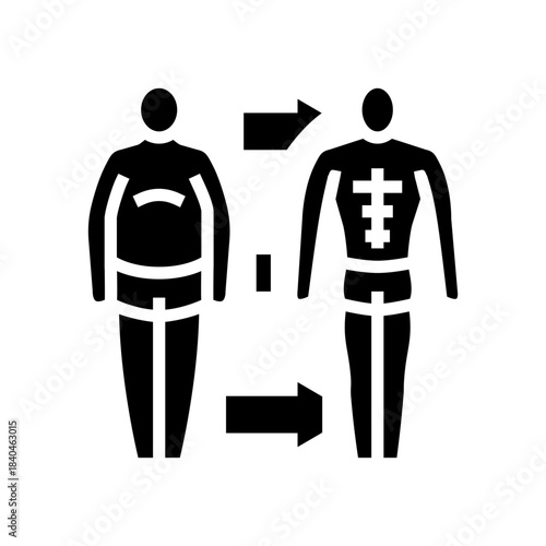 before and after muscle transformation glyph icon vector illustration