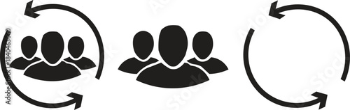 Team and workflow cycle vector icon set – group of people symbol, management rotation, update cycle arrows and leadership workflow collection