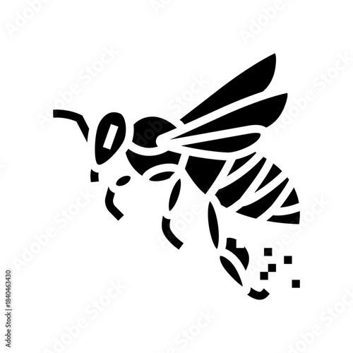 bee flying pollen on legs glyph icon vector illustration