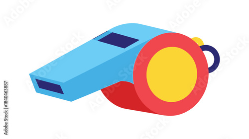 A colorful illustration of a sports whistle with red and blue detailing