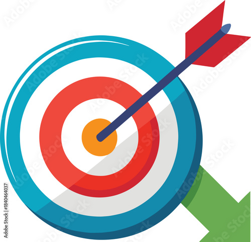 A vibrant target with a red arrow hitting the bullseye center