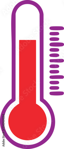 A minimalistic icon of a thermometer with a red column indicating high temperature vector illustration 