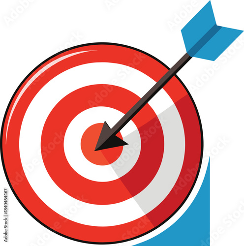 A red and white target with a blue arrow hitting the bullseye