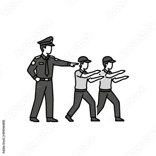 Police Officer Instructing Cadets in a Training Exercise.