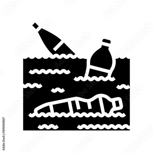 plastic bottles floating ocean glyph icon vector illustration