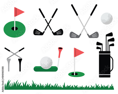 Golf club and ball set isolated on white background showing realistic equipment for golf lovers, sports illustration, practice, and professional game design concept