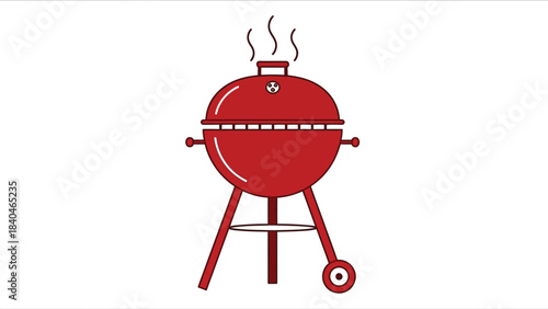 A simple illustration of a red kettle grill with rising smoke