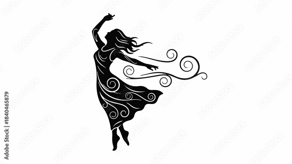 Fototapeta premium Graceful dancer in flowing dress expresses freedom and joy in a stylized silhouette