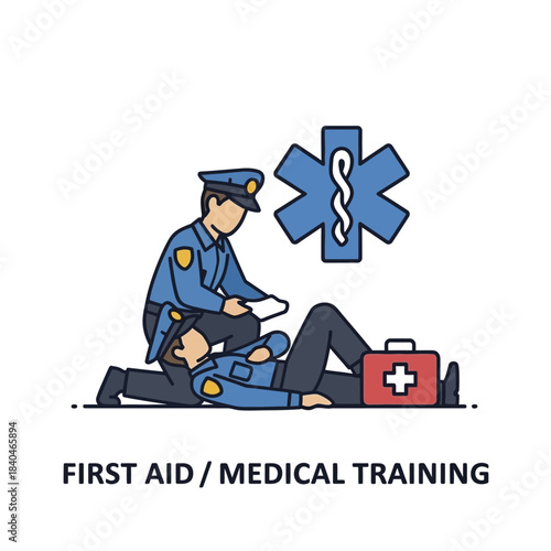 Police officer providing emergency first aid medical training to a colleague.