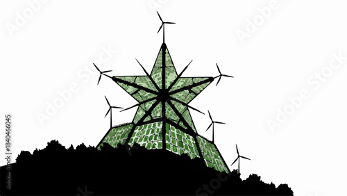 Futuristic eco-friendly building with wind turbines generating clean energy