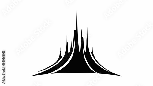 Striking abstract silhouette of a modern architectural landmark against a white background.