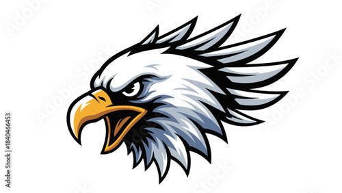 Fierce stylized eagle head mascot roaring aggressively perfect for sports team branding and modern apparel design