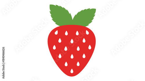 A vibrant illustration of a ripe red strawberry with green leaves