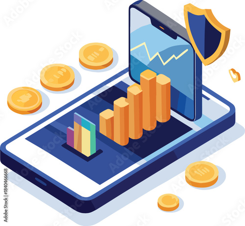 Secure mobile finance a visual representation of data growth and protection