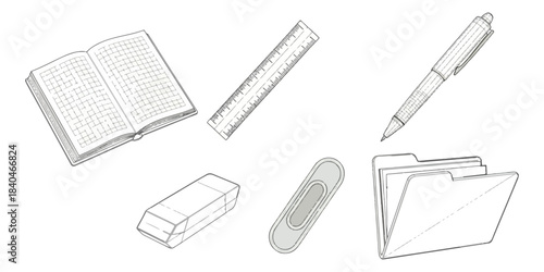 Office supplies isolated on black background stationery set