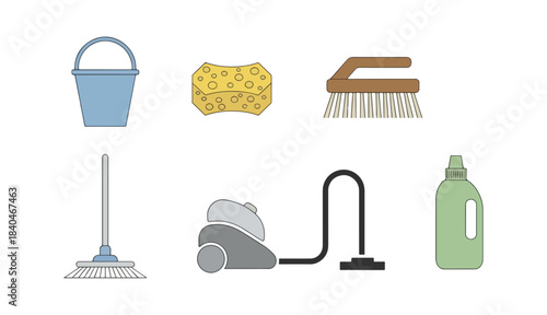 Cleaning tools set illustration isolated on black background