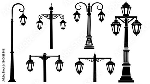 set of street lamps vector
