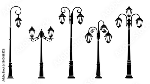 set of street lamps vector