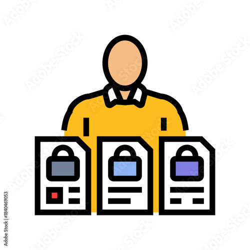 person holding multiple job offer letters color icon vector illustration