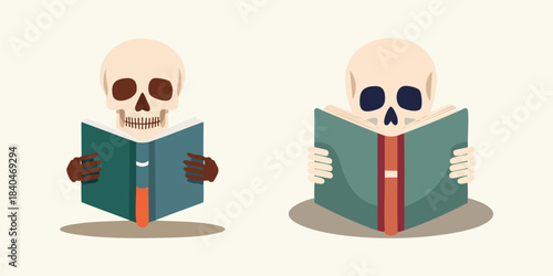 Two Skeletons Reading Books - A Creative Illustration of Knowledge and Mortality