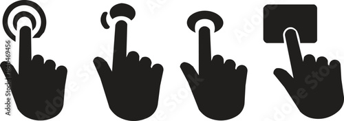Touch gesture vector icon set – hand tap, finger press and touchscreen interaction symbols for apps, buttons and user interface design