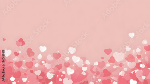 Falling red and white hearts on a soft pink background for valentine s day