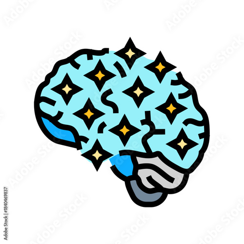 brain glowing neural connections color icon vector illustration
