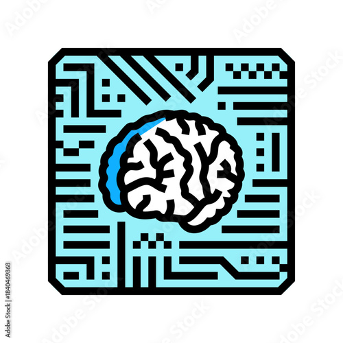 brain inside a circuit board pattern color icon vector illustration