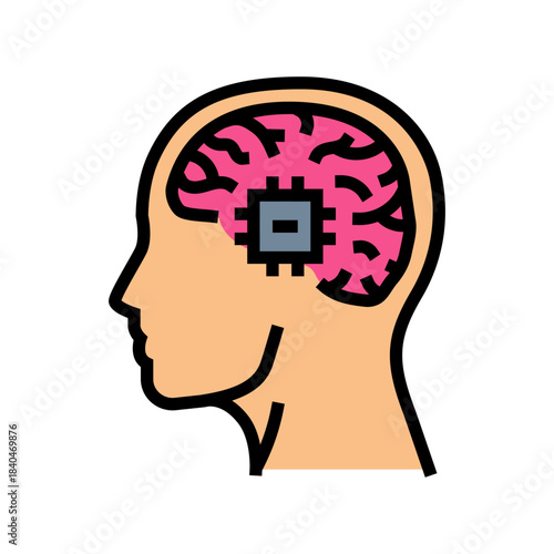 human head integrated chip color icon vector illustration